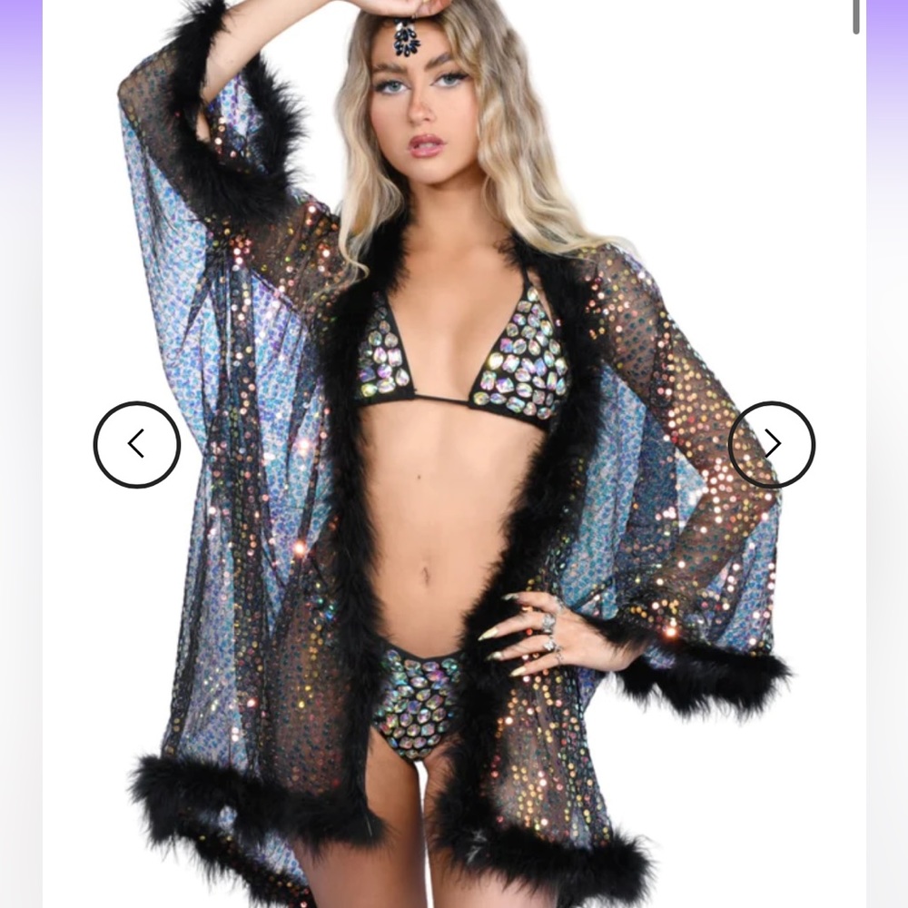 Fuzzy Sequin Kimono Black Prism